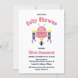 Invitación Baby Shower de robots rosados