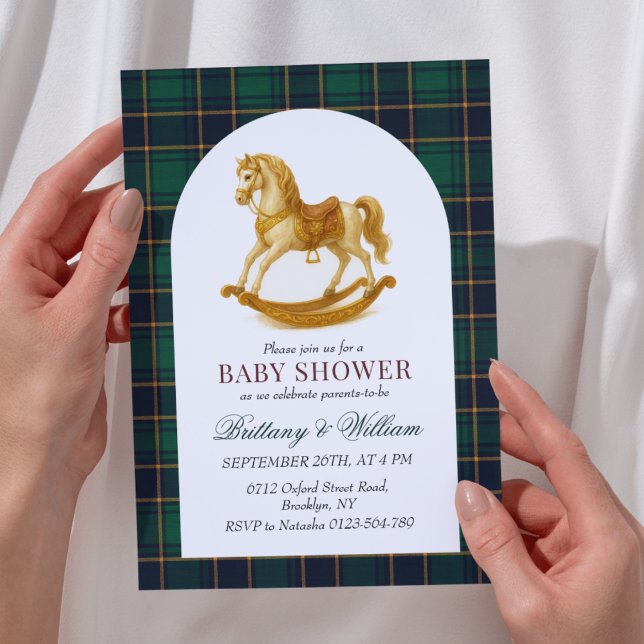 Invitación Baby Shower de Rockefeller Green Plaid (Subido por el creador)