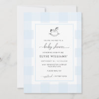 Invitación Baby Shower de Rocking Horse Blue Gingh
