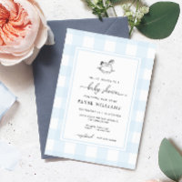Invitación Baby Shower de Rocking Horse Blue Gingh