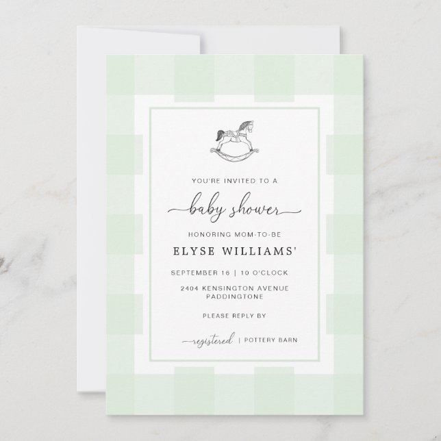 Invitación Baby Shower de Rocking Horse Green Ging (Anverso)