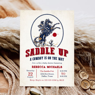 Invitación Baby Shower de Rodeo de Vintage Red Cowboy