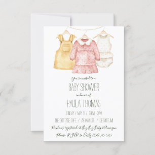 Invitación Baby Shower de ropa de bebé de chica 