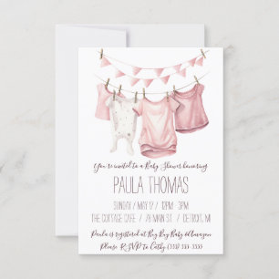 Invitación Baby Shower de ropa de bebé de chica