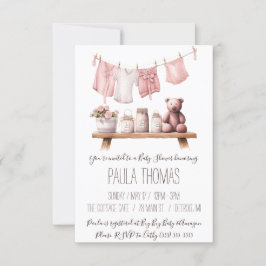 Invitación Baby Shower de ropa de bebé de chica
