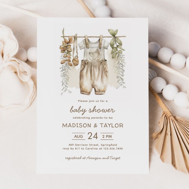 Invitación Baby Shower de ropa neutra para niños Boho y de gé (Subido por el creador)