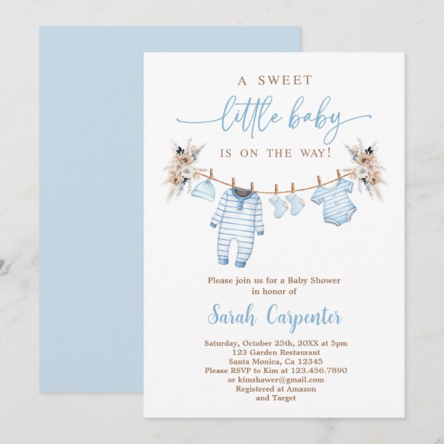 Invitación Baby Shower de ropa para bebé (Anverso / Reverso)