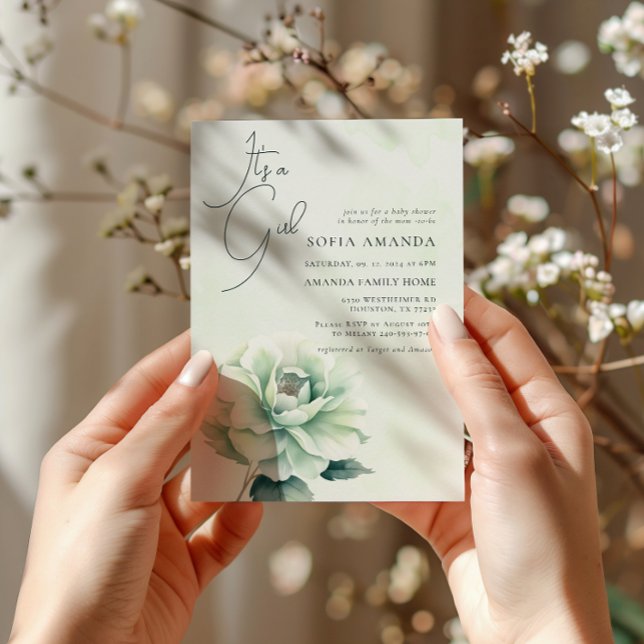 Invitación Baby Shower de Rosa verde acuarela (Subido por el creador)