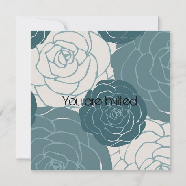 Invitación Baby Shower de rosas azules y blancas (Anverso)