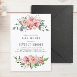 Invitación Baby Shower de Rosas de acuarela