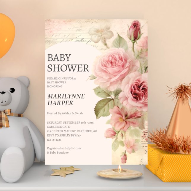 Invitación Baby Shower de Rosas de cosecha efímera (Subido por el creador)