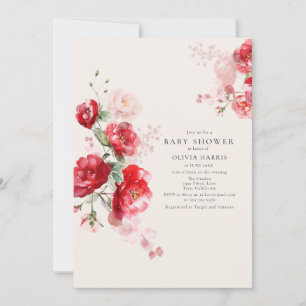 Invitación Baby Shower de Rosas de papel rojo y rosa