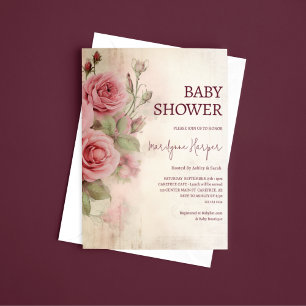Invitación Baby Shower de Rosas Vintage Campestre Francés