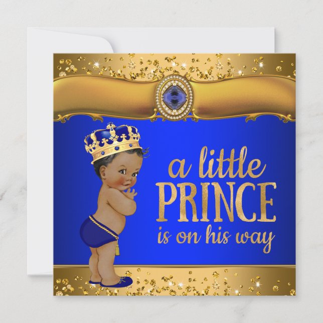 Invitación Baby Shower de Royal Blue Gold Prince (Anverso)