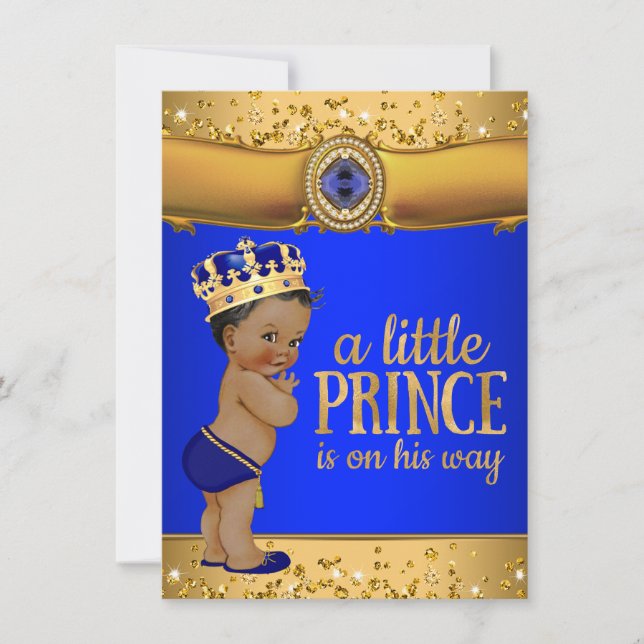 Invitación Baby Shower de Royal Blue Gold Prince (Anverso)