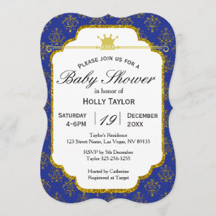 Invitación Baby Shower de Royal Blue Gold Prince