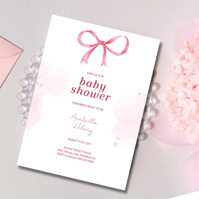 Invitación Baby Shower de Rubor Pink Bow (Subido por el creador)