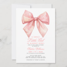 Invitación Baby Shower de Rubor Pink Bow Little Gi