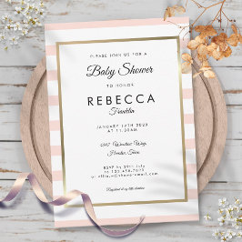 Invitación Baby Shower de Rubor Pink Stripe Gold