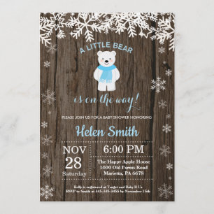 Invitación Baby Shower de Rustic Polar Bear Winter Boy