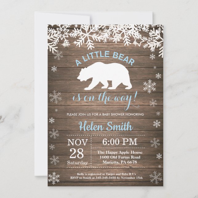 Invitación Baby Shower de Rustic Polar Bear Winter Boy (Anverso)