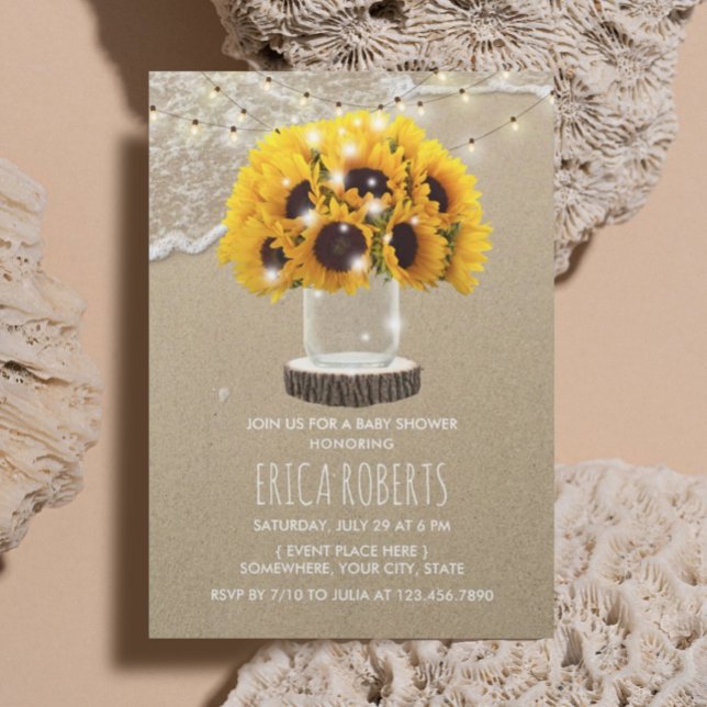 Invitación Baby Shower de Rustic Sunflower Jar Beach (Subido por el creador)