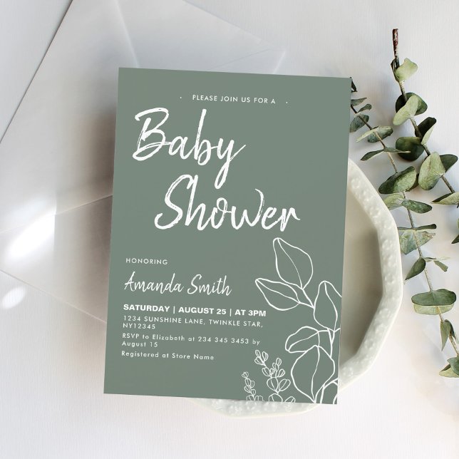 Invitación Baby Shower de sabio Minimalista botánico (Subido por el creador)