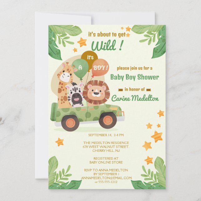Invitación Baby Shower de Safari Animal Jungle (Anverso)