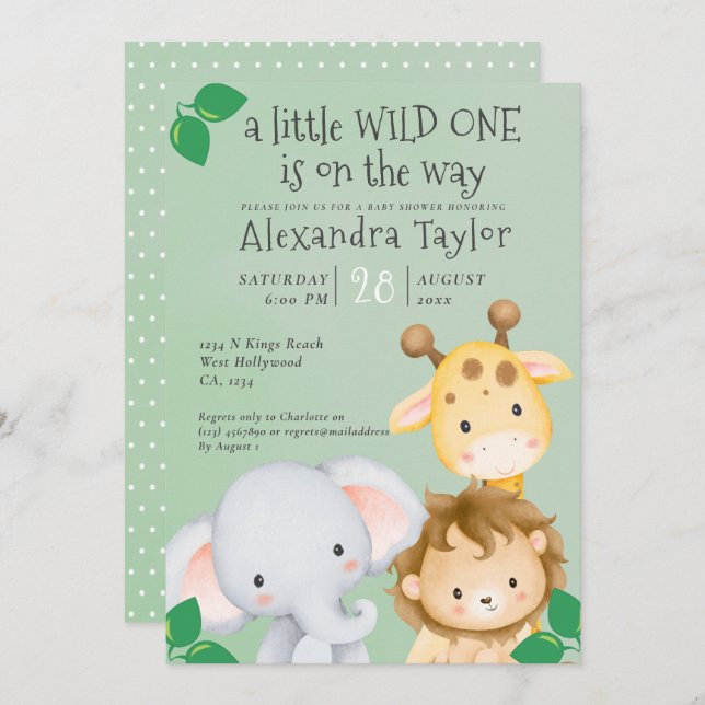 Invitación Baby Shower de Safari Cute personalizado (Anverso / Reverso)