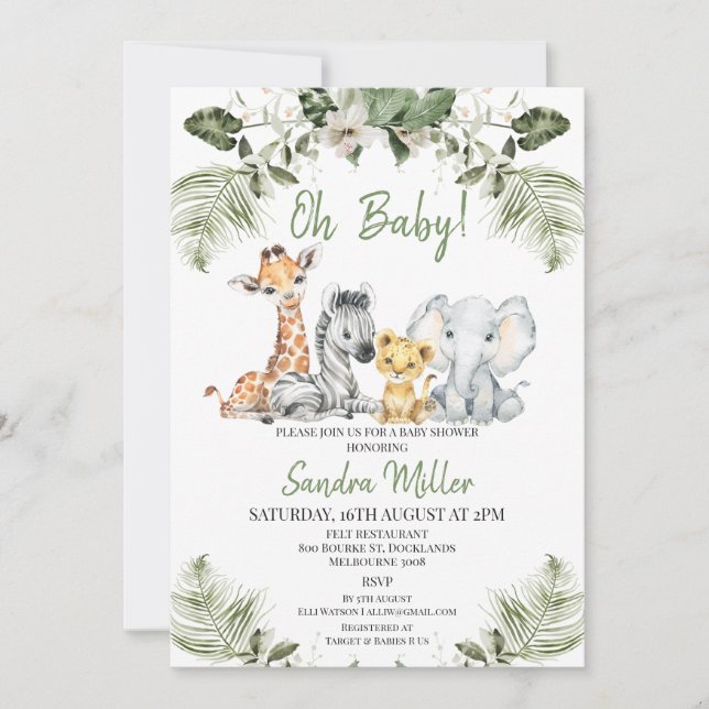 Invitación Baby Shower de Safari de la energía verde neutral  (Anverso)