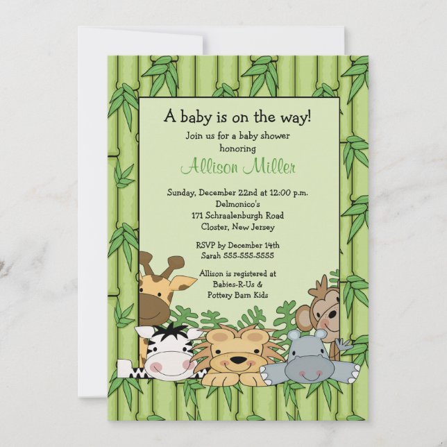 Invitación Baby Shower de Safari de la Jungla (Anverso)