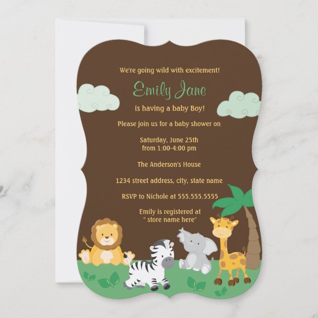 Invitación Baby Shower de Safari de la Jungla para Bebés de C (Anverso)