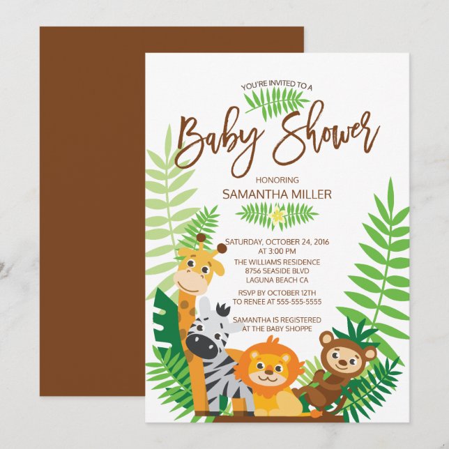 Invitación Baby Shower de Safari de la selva moderna (Anverso / Reverso)