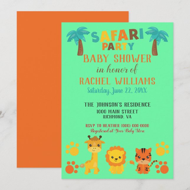 Invitación Baby Shower de Safari Neutral de Género (Anverso / Reverso)