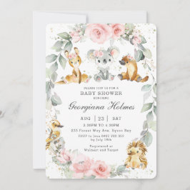 Invitación Baby Shower de salvia floral rosa para animales au