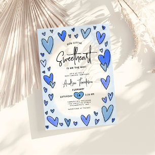 Invitación Baby Shower de San Valentín corazón azul