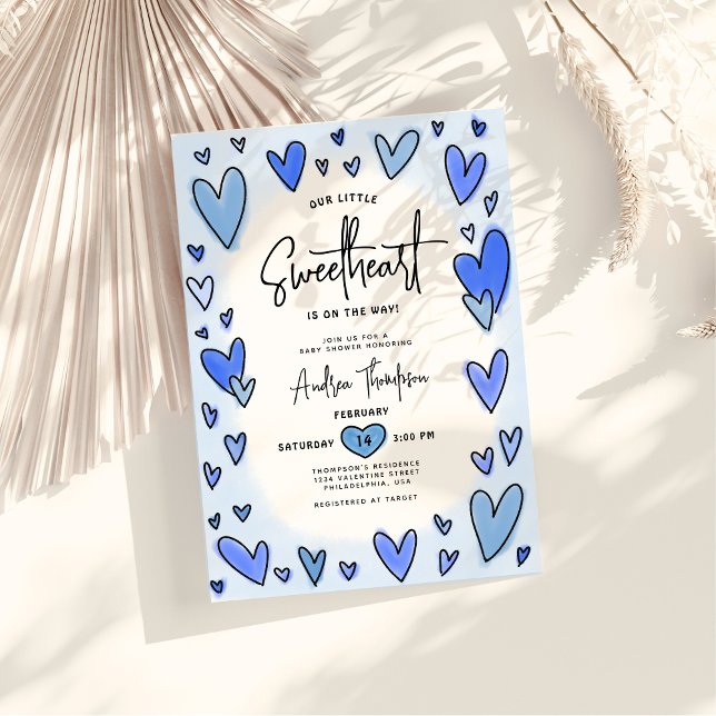 Invitación Baby Shower de San Valentín corazón azul (Subido por el creador)