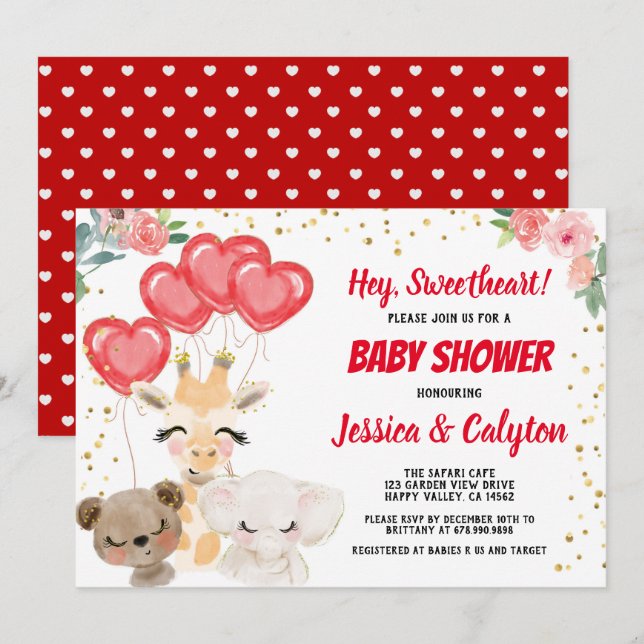 Invitación Baby Shower de San Valentín por correo cuta máscar (Anverso / Reverso)