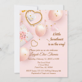 Invitación Baby Shower de San Valentín rosa y dorado