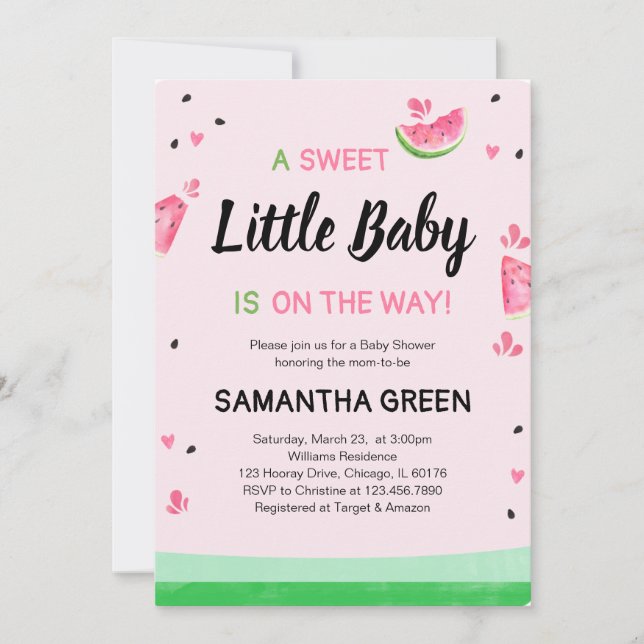 Invitación Baby Shower de sandía rosa (Anverso)