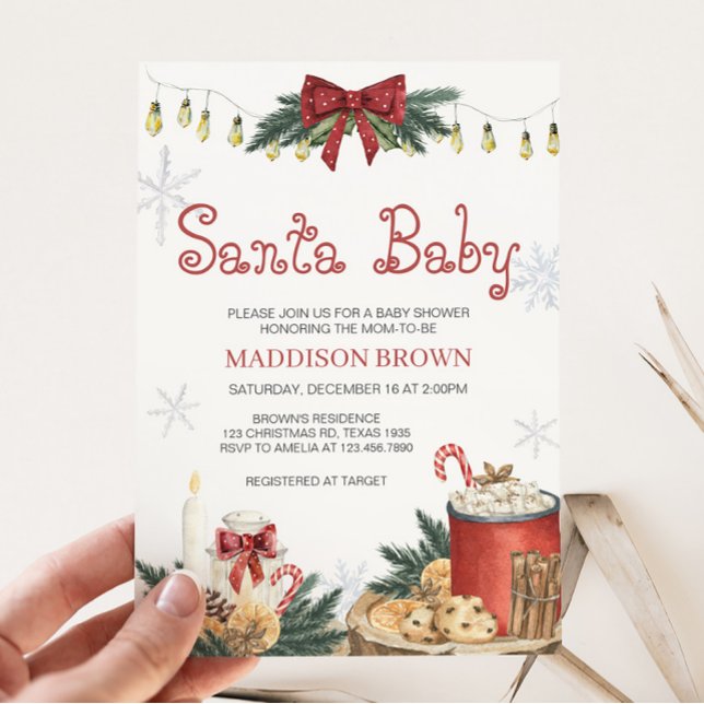 Invitación Baby Shower de Santa Bebé (Winter Christmas Baby Shower Invitation)