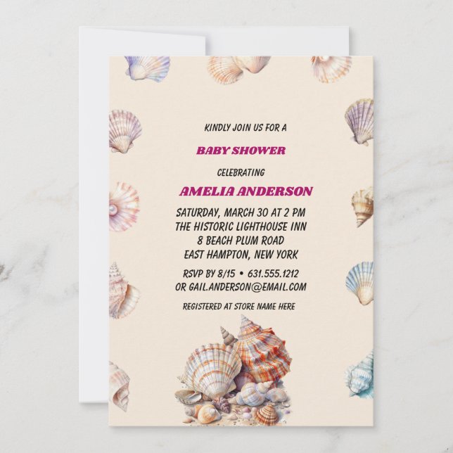 Invitación Baby Shower de Sea Shell Beach (Anverso)