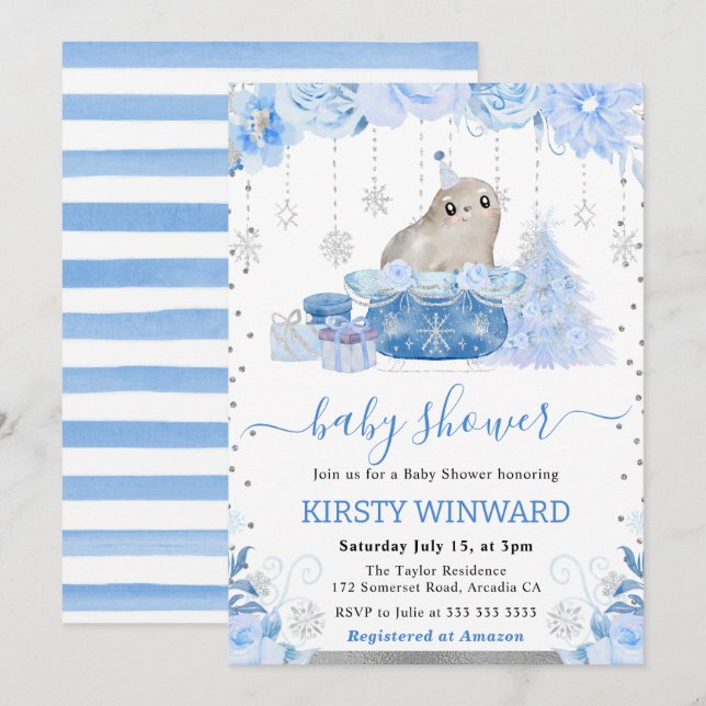 Invitación Baby Shower de sellos acuarollares del Ártico (Anverso / Reverso)