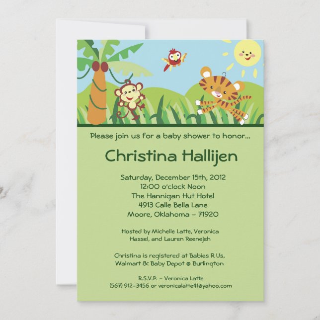 Invitación Baby Shower de selva lluviosa 5 horas a (Anverso)