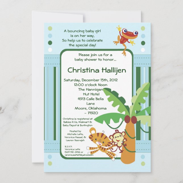 Invitación Baby Shower de selva lluviosa de 5 hora (Anverso)