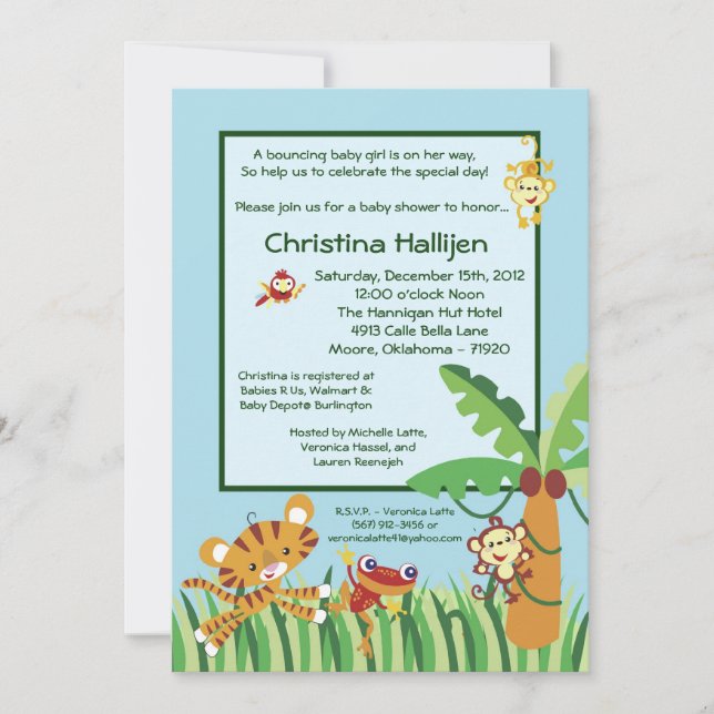 Invitación Baby Shower de selva lluviosa las 24 ho (Anverso)