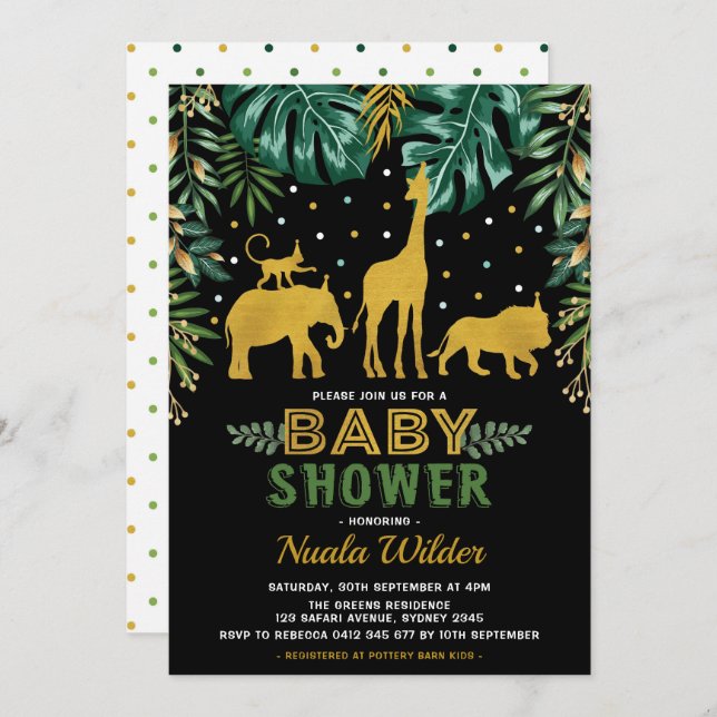 Invitación Baby Shower de selva moderna / Safari tropical (Anverso / Reverso)