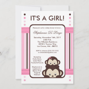 Invitación Baby Shower de selva rosa de mono pop l