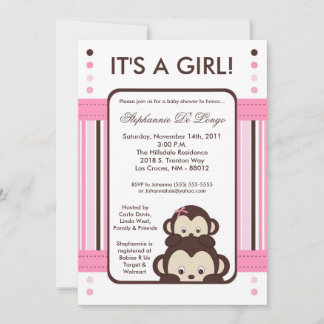 Invitación Baby Shower de selva rosa de mono pop l