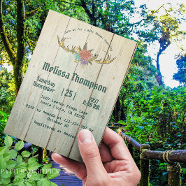 Invitación Baby Shower de selva verde de venado de madera rús
